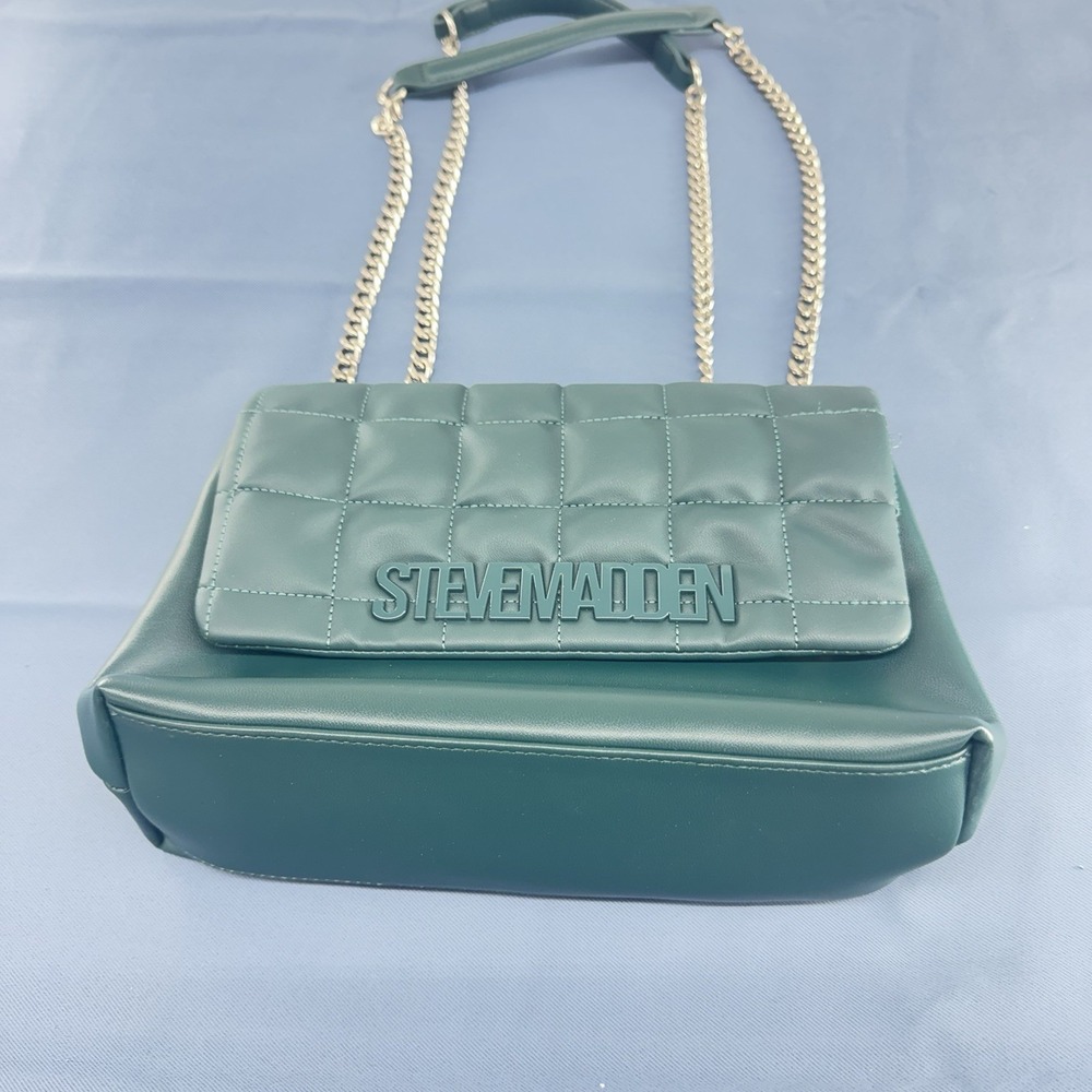 Steve Madden Quilted Bgali Chain Shoulder Bag Purse Emerald Green  11 Inch
